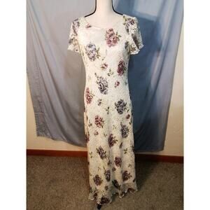 Vintage 90s Ronni Nicole by Ouida cream dress with floral overlay